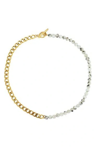 Rebl Gender Inclusive Half Cuban Half Beaded Chain Necklace In Gold