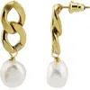 Rebl Gender Inclusive Ramesses Faux Pearl Drop Earrings In Gold