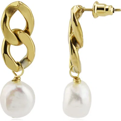 Rebl Gender Inclusive Ramesses Faux Pearl Drop Earrings In Gold