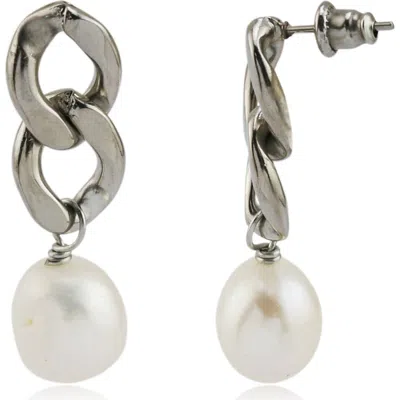 Rebl Gender Inclusive Ramesses Faux Pearl Drop Earrings In Metallic