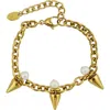 Rebl Gender Inclusive Santana Spike & Faux Pearl Bracelet In Gold