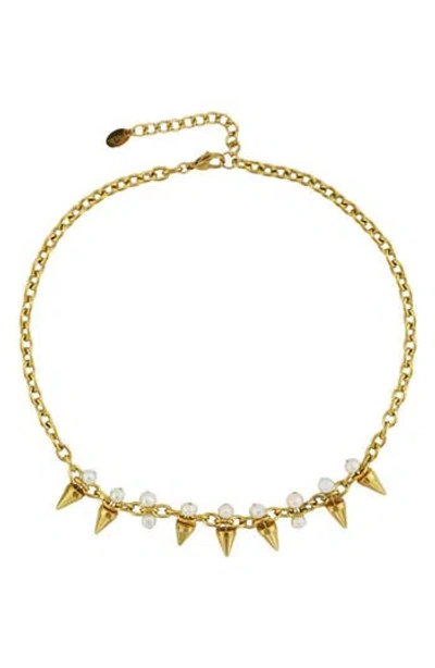 Rebl Gender Inclusive Santana Spike & Faux Pearl Necklace In Gold