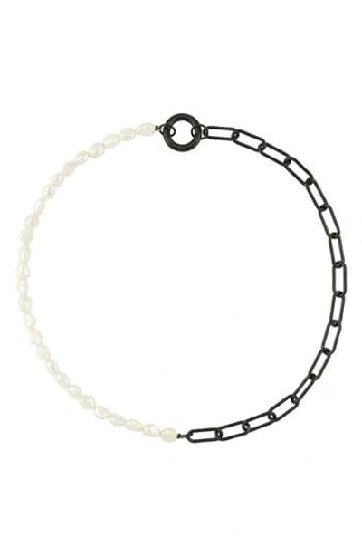 Rebl Half Chain & Cultured Pearl Necklace In Multi