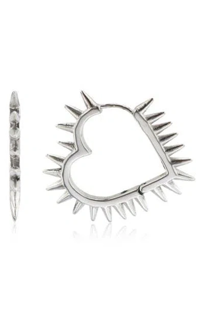 Rebl Heart Of Thorn Spiked Hoop Earrings In Silver