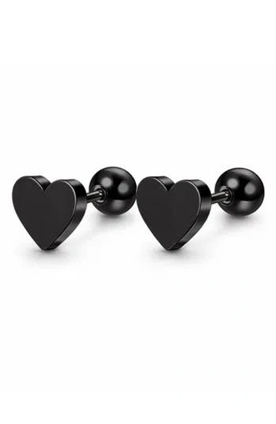 Rebl Heart Stud Earrings In Black
