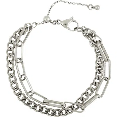 Rebl Layered Paperclip Bracelet In Silver