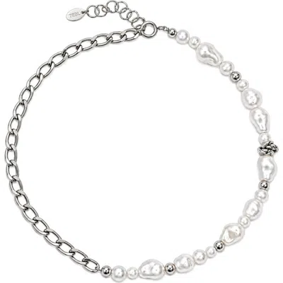 Rebl Liquid Faux Pearl & Chain Necklace In Silver