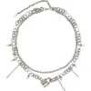 Rebl Lock And Spikes Layered Chain Necklace