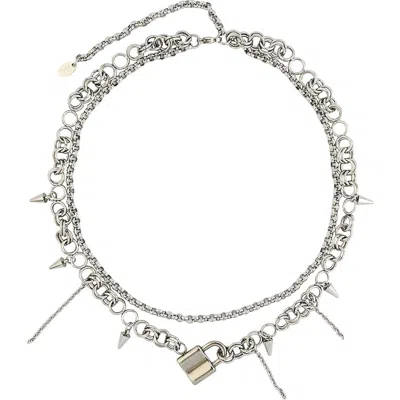 Rebl Lock And Spikes Layered Chain Necklace