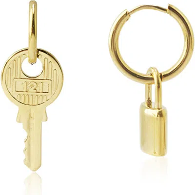 Rebl Lock It Mismatched Drop Earrings In Gold