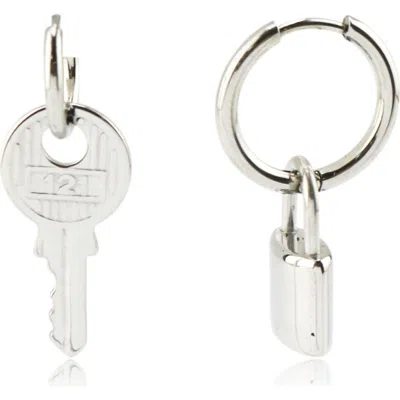 Rebl Lock It Mismatched Drop Earrings In Metallic