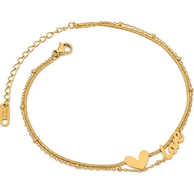 Rebl Love Heart Charm Layered Anklet In Gold