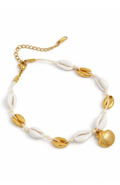 Rebl Mixed Shell Charm Anklet In Gold