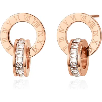 Rebl Roman Numeral Cubic Zirconia Drop Stud Earrings In Rose Gold