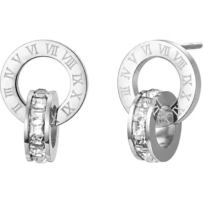Rebl Roman Numeral Cubic Zirconia Drop Stud Earrings In Silver