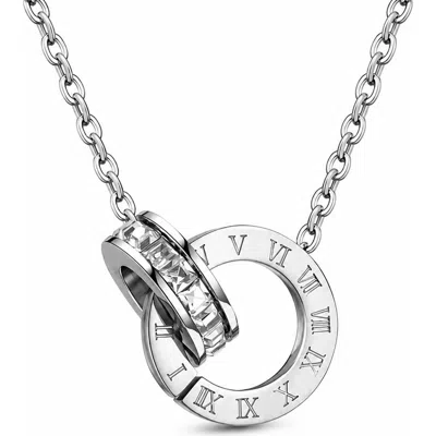 Rebl Roman Numeral Cubic Zirconia Pendant Necklace In Silver