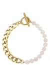 Rebl Rose Quartz & Cuban Chain Bracelet