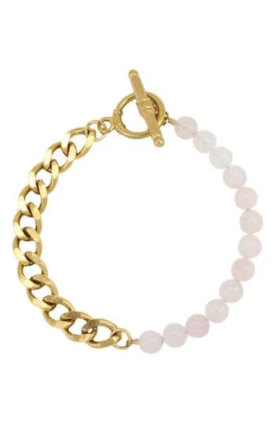 Rebl Rose Quartz & Cuban Chain Bracelet