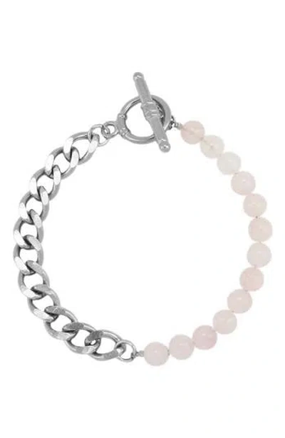 Rebl Rose Quartz & Cuban Chain Bracelet