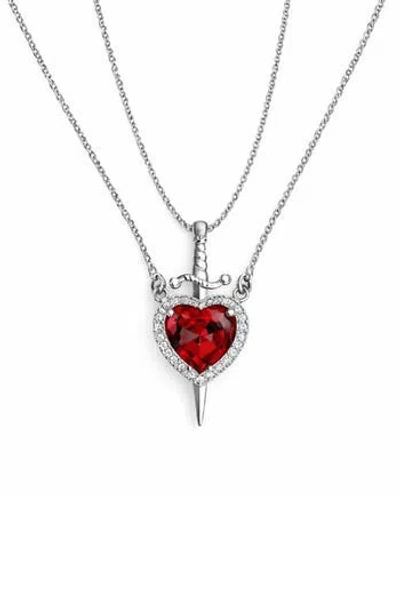 Rebl Set Of 2 Heart & Dagger Crystal Pendant Necklaces In Multi