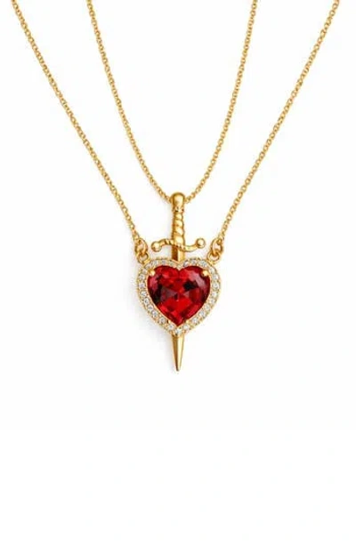 Rebl Set Of 2 Heart & Dagger Crystal Pendant Necklaces In Multi