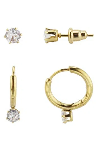 Rebl Set Of 2 Paris Cubic Zirconia Stud & Hoop Earrings In Gold