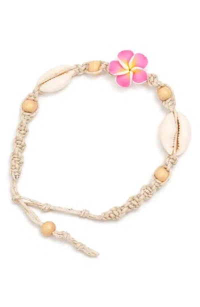 Rebl Shell Beaded Flower Anklet In Pink