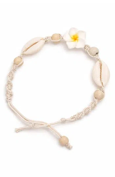 Rebl Shell Beaded Flower Anklet In White