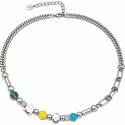 Rebl Smiley Charm Necklace In Silver