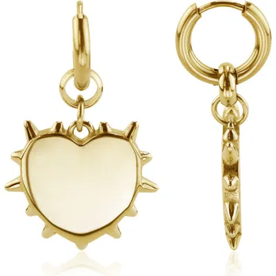 Rebl Spiked Heart Drop Huggie Hoop Earrings In Gold