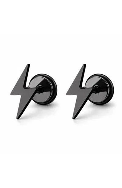 Rebl Stainless Steel Lightning Bolt Screwback Stud Earrings In Black