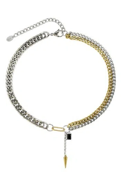 Rebl Two Tone Cuban Chain Necklace In Silver