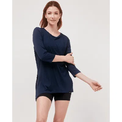 Rebody Active Anen Side Tie 3/4 Sleeve Top In Cool Navy