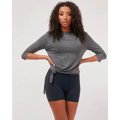 Rebody Active Anen Side Tie 3/4 Sleeve Top In Heather Charcoal