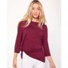 Rebody Active Anen Side Tie 3/4 Sleeve Top In Red Wine