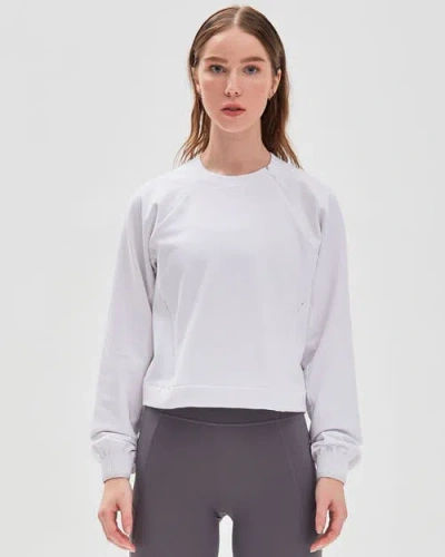 Rebody Active City Zip Crop Crewneck Sweatshirt In White