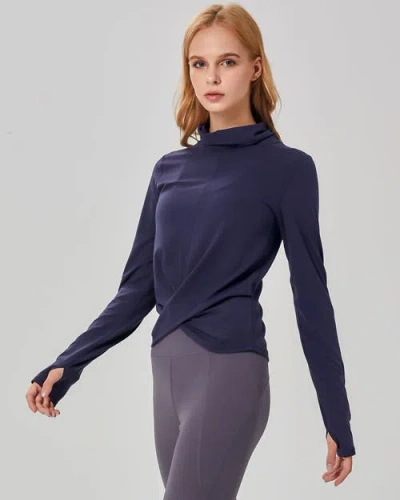 Rebody Active Cowl Neck Long Sleeve Top In Light Navy