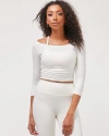 Rebody Active Dynamic Cozy Open Shoulder 3/4 Sleeve Top In Bone