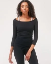 Rebody Active Dynamic Cozy Open Shoulder 3/4 Sleeve Top In Cozy Black