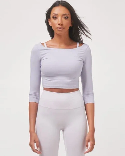 Rebody Active Dynamic Cozy Open Shoulder 3/4 Sleeve Top In Purple Lace