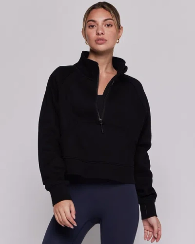 Rebody Active Effortless Fleece Crop Half Zip Sweatshirt In Black