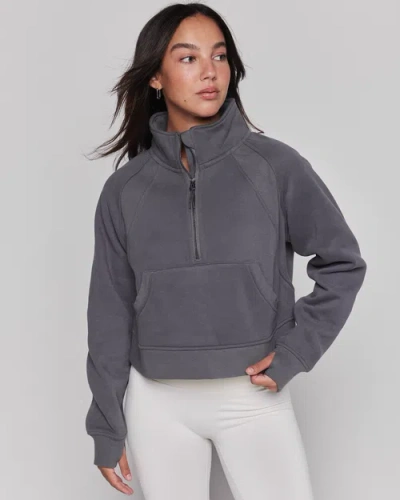 Rebody Active Effortless Fleece Crop Half Zip Sweatshirt In Smoke