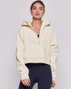 Rebody Active Effortless Fleece Half Zip Hoodie In Bone