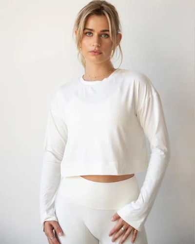 Rebody Active Go With The Flow Crop Long Sleeve Top In Bone