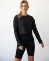 Rebody Active Go With The Flow Crop Long Sleeve Top In Cozy Black