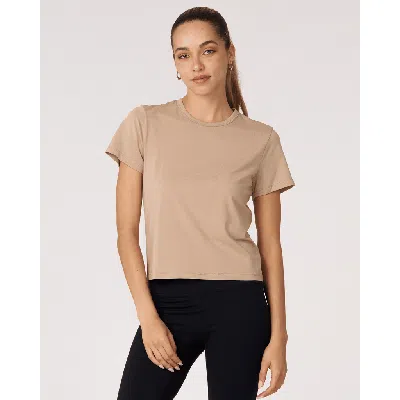 Rebody Active Rebody Essentials Short Sleeve Crop Tee In Sand