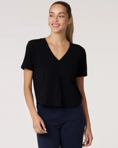 Rebody Active Rebody Essentials V Neck Short Sleeve Top In Black