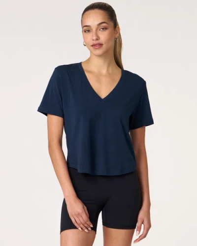 Rebody Active Rebody Essentials V Neck Short Sleeve Top In Navy