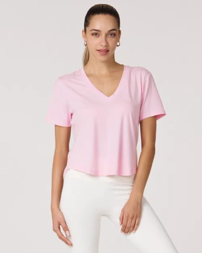 Rebody Active Rebody Essentials V Neck Short Sleeve Top In Pink