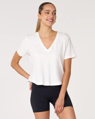 Rebody Active Rebody Essentials V Neck Short Sleeve Top In White